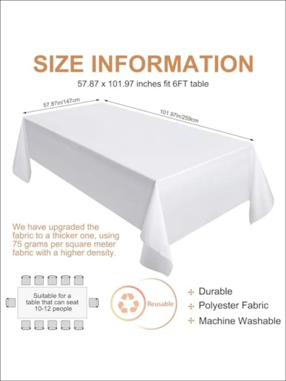 18 Pack Rectangle Tablecloths 58x102 Polyester Satin for 6ft Tables